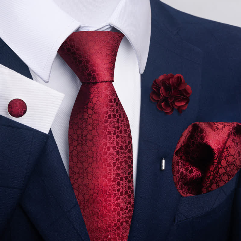 Set di 4 cravatte da uomo della serie rosso brillante attraente - Stile n. 6 - image 10