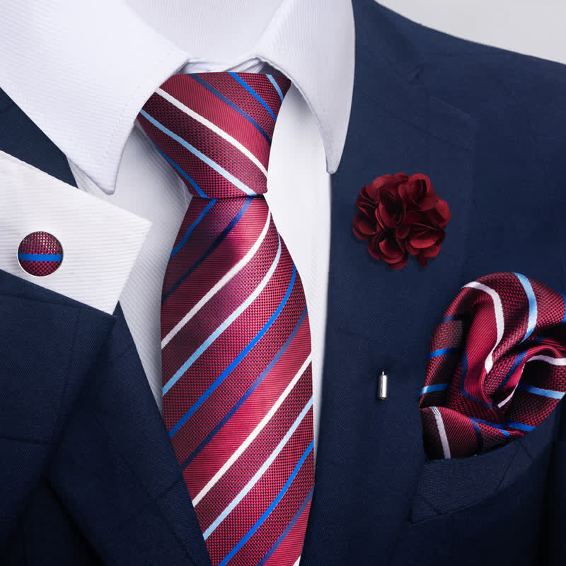 Set di 4 cravatte da uomo della serie rosso brillante attraente - Stile n. 7 - image 12