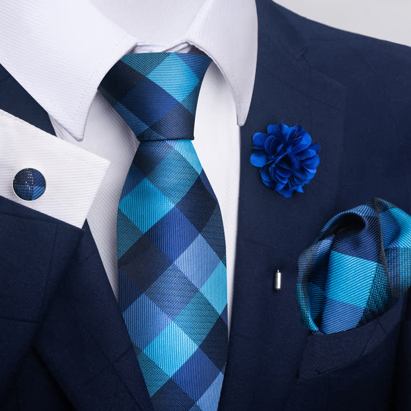 Set di 4 cravatte a righe floreali blu da uomo - Stile n. 5 - image 8