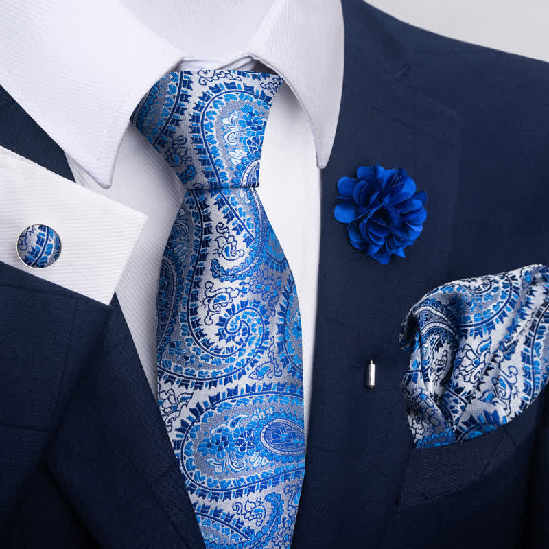 Set di 4 cravatte a righe floreali blu da uomo - Stile n. 3 - image 4