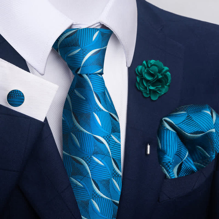Set di 4 cravatte a righe floreali blu da uomo - Stile n. 6 - image 10