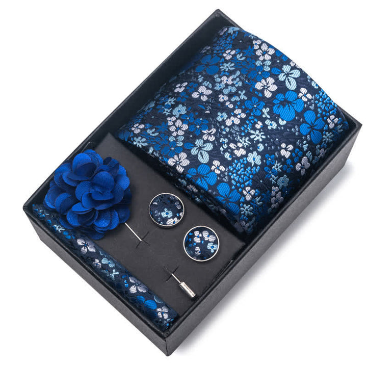 Set di 4 cravatte a righe floreali blu da uomo - image 7