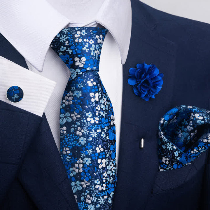 Set di 4 cravatte a righe floreali blu da uomo - Stile n. 4 - image 6