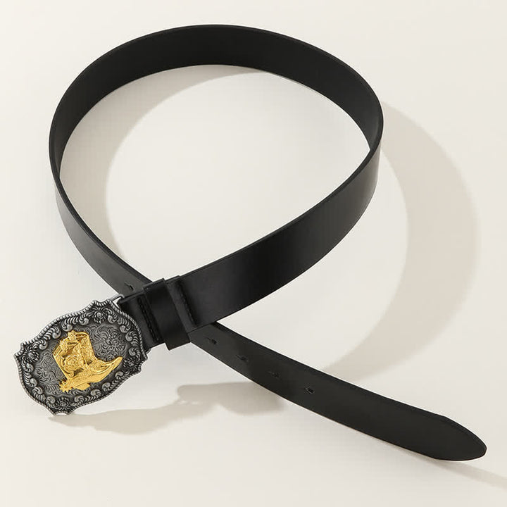Stivali da cowboy vintage da uomo con cintura in pelle nera
