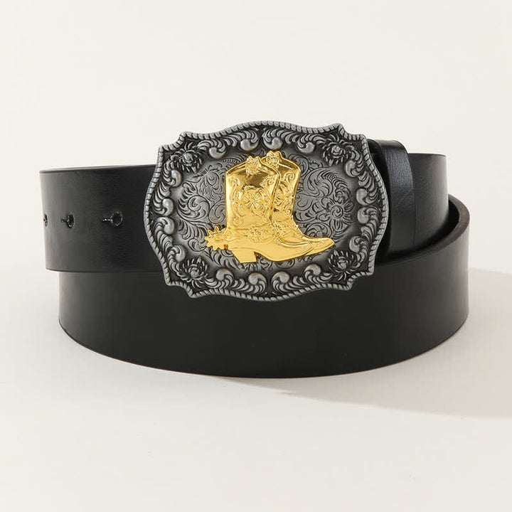 Stivali da cowboy vintage da uomo con cintura in pelle nera