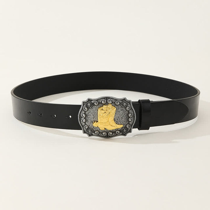 Stivali da cowboy vintage da uomo con cintura in pelle nera