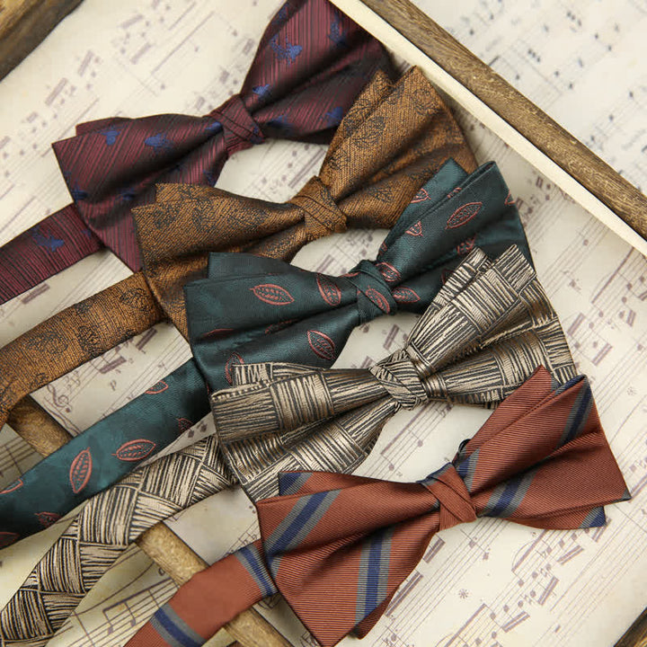 Papillon a righe in twill con foglie vintage da uomo