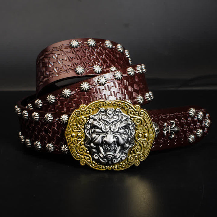 Cintura in pelle con borchie Rock Monster Rivets da uomo - Marrone - 44 - image 0