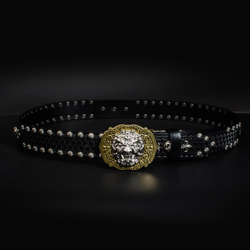 Cintura in pelle con borchie Rock Monster Rivets da uomo