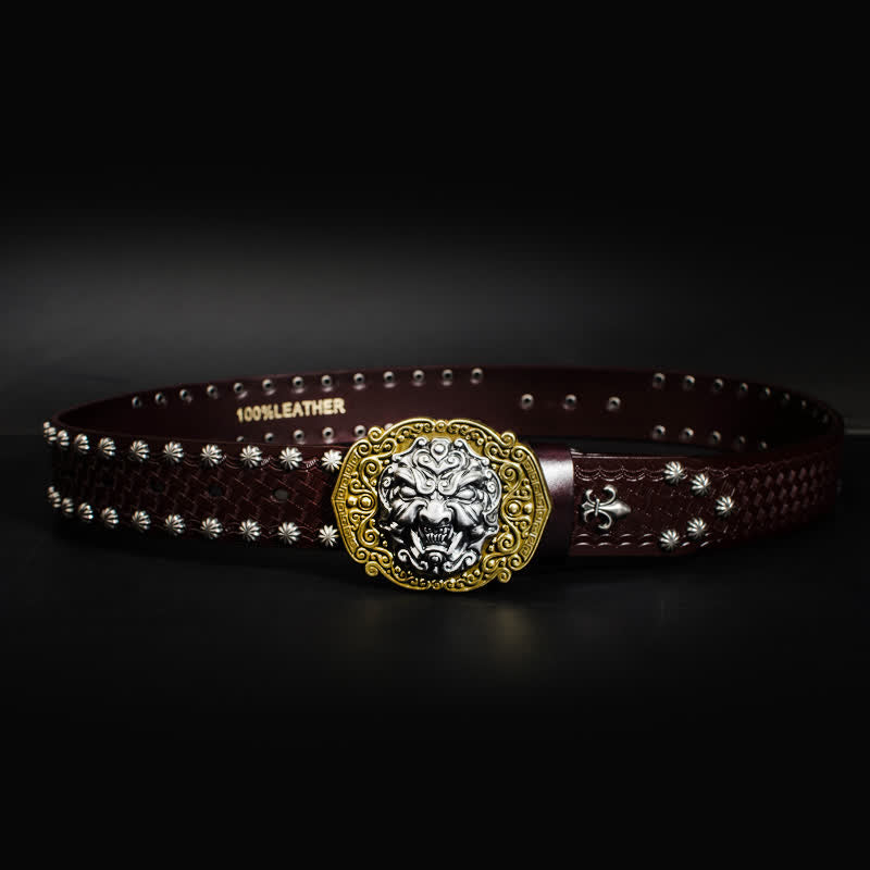 Cintura in pelle con borchie Rock Monster Rivets da uomo