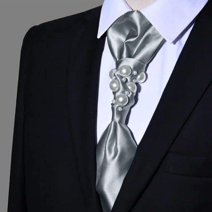 Cravatta da sposa con perle stile vintage da uomo - Grigio - image 11