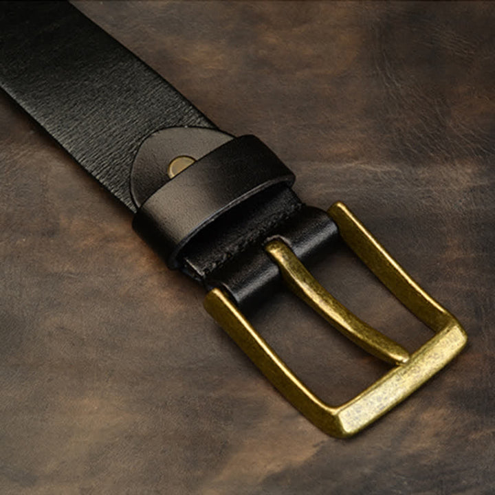 Cintura in pelle con rivetti quadrati e rotondi in oro antico da uomo