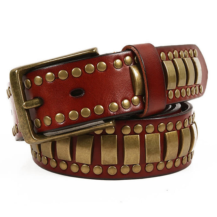 Cintura in pelle con rivetti quadrati e rotondi in oro antico da uomo - Marrone-rossastro - 44 - image 26