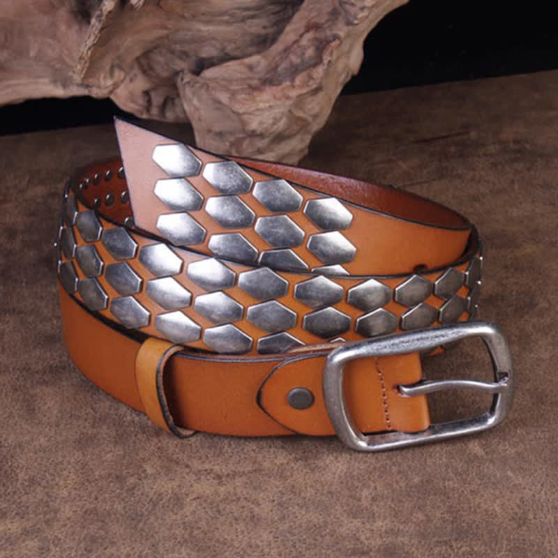Cintura in pelle con borchie e scaglie di pesce punk da uomo