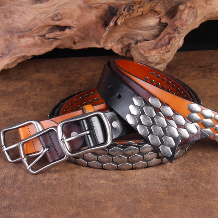 Cintura in pelle con borchie e scaglie di pesce punk da uomo