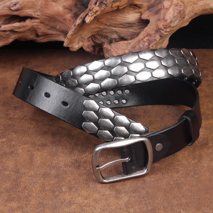 Cintura in pelle con borchie e scaglie di pesce punk da uomo