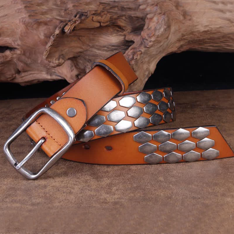 Cintura in pelle con borchie e scaglie di pesce punk da uomo