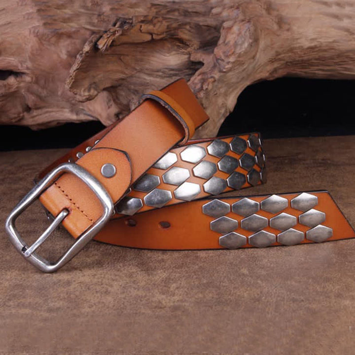 Cintura in pelle con borchie e scaglie di pesce punk da uomo