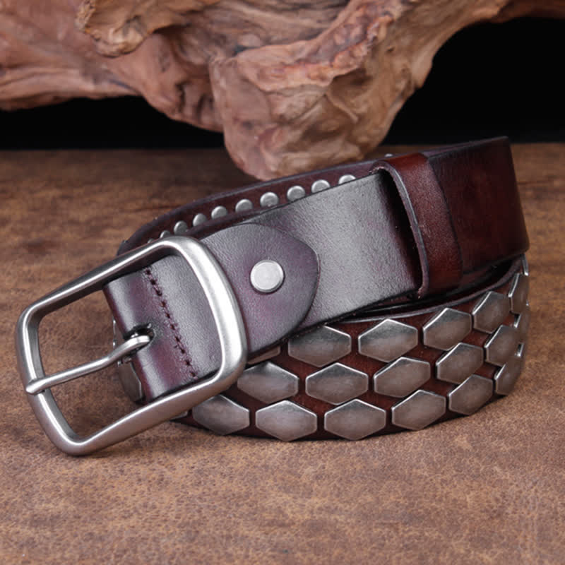 Cintura in pelle con borchie e scaglie di pesce punk da uomo