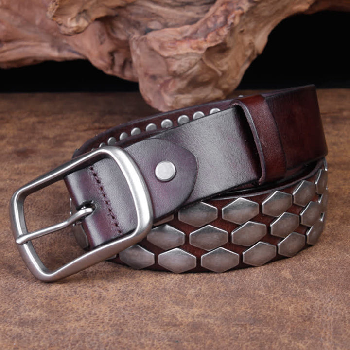 Cintura in pelle con borchie e scaglie di pesce punk da uomo