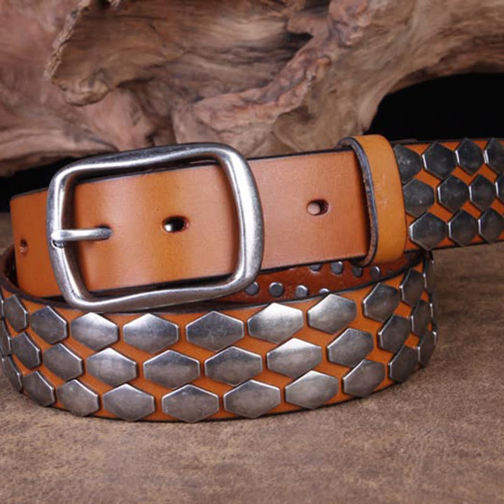 Cintura in pelle con borchie e scaglie di pesce punk da uomo