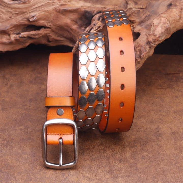 Cintura in pelle con borchie e scaglie di pesce punk da uomo
