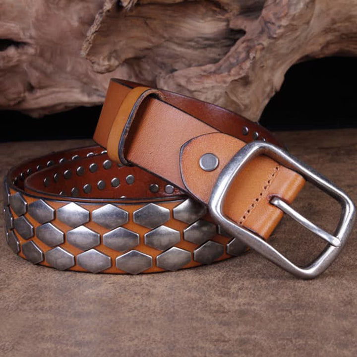 Cintura in pelle con borchie e scaglie di pesce punk da uomo