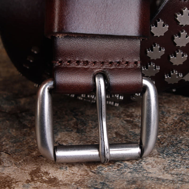 Cintura in pelle con rivetti a forma di foglia d'acero unica da uomo - image 5