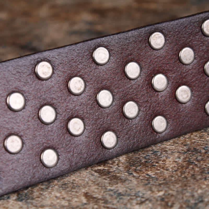 Cintura in pelle con rivetti a forma di foglia d'acero unica da uomo