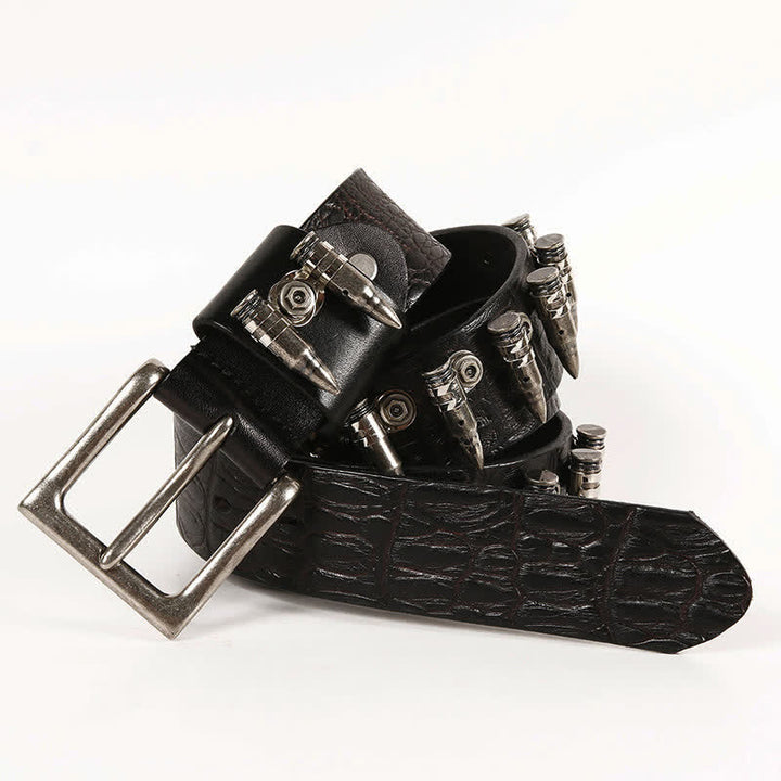 Cintura in pelle con motivo coccodrillo e borchie decorative da uomo