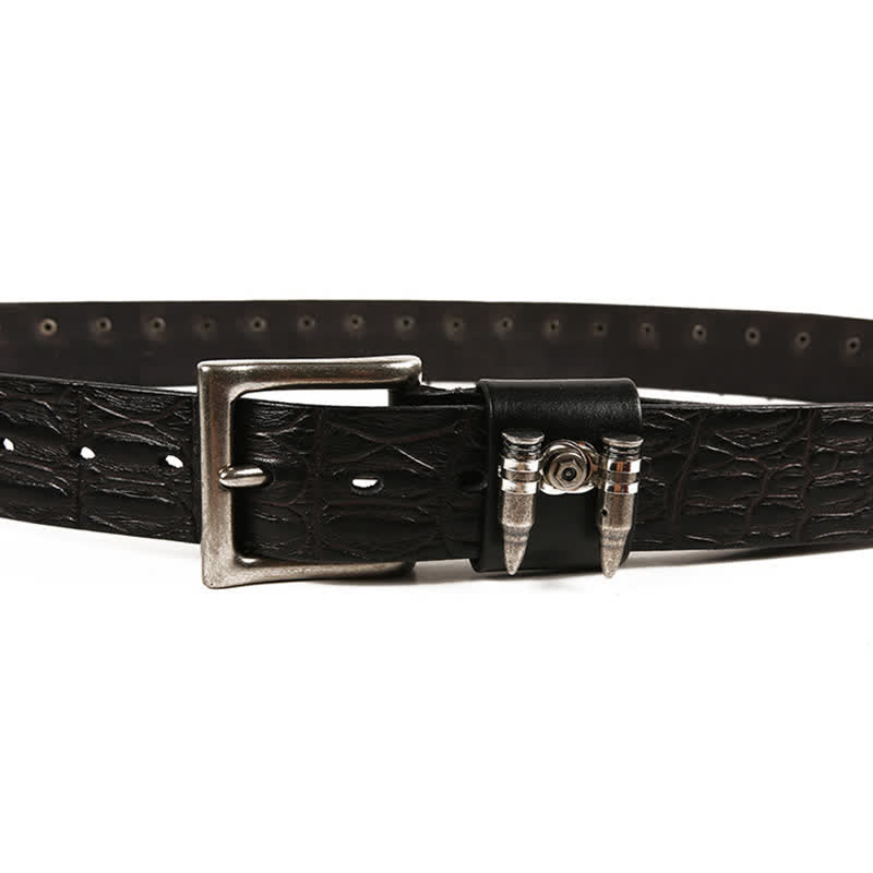 Cintura in pelle con motivo coccodrillo e borchie decorative da uomo