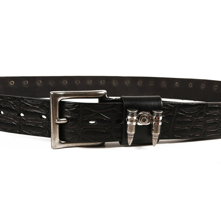 Cintura in pelle con motivo coccodrillo e borchie decorative da uomo
