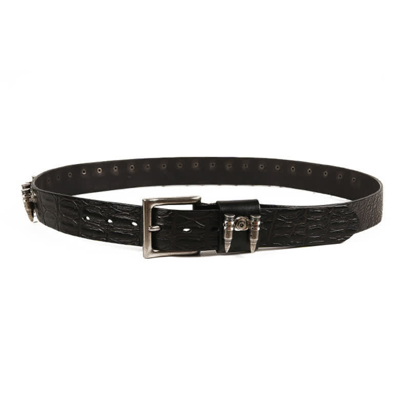 Cintura in pelle con motivo coccodrillo e borchie decorative da uomo