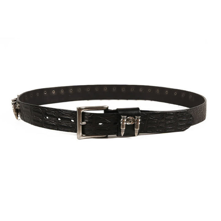 Cintura in pelle con motivo coccodrillo e borchie decorative da uomo