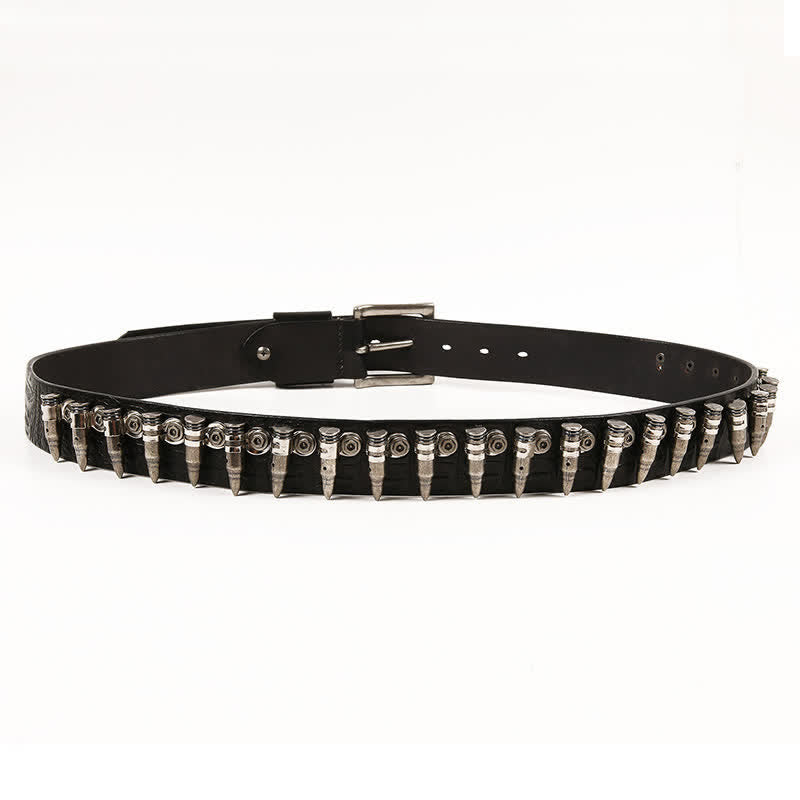 Cintura in pelle con motivo coccodrillo e borchie decorative da uomo