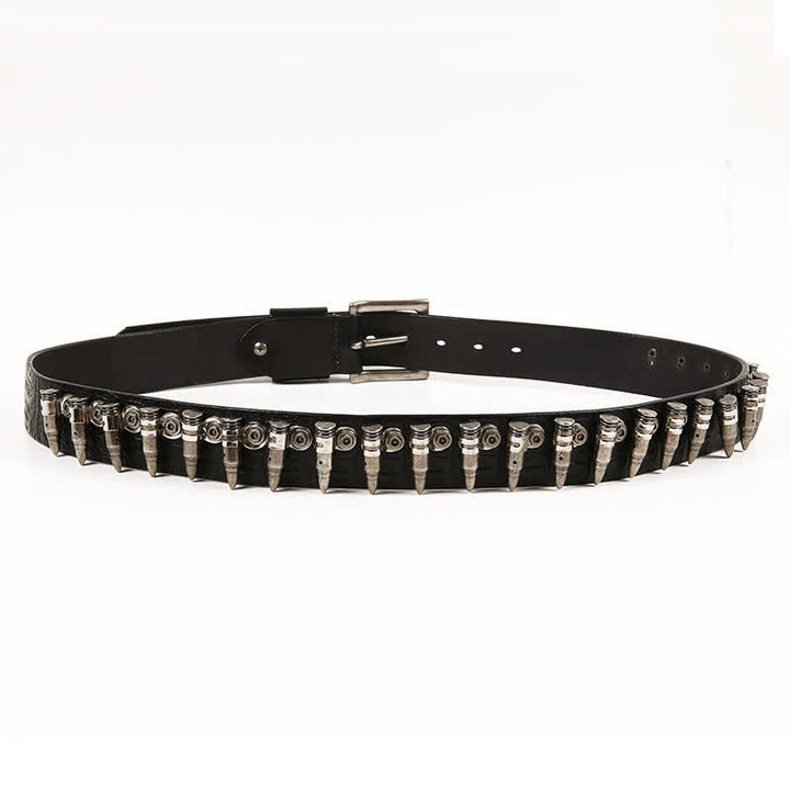 Cintura in pelle con motivo coccodrillo e borchie decorative da uomo