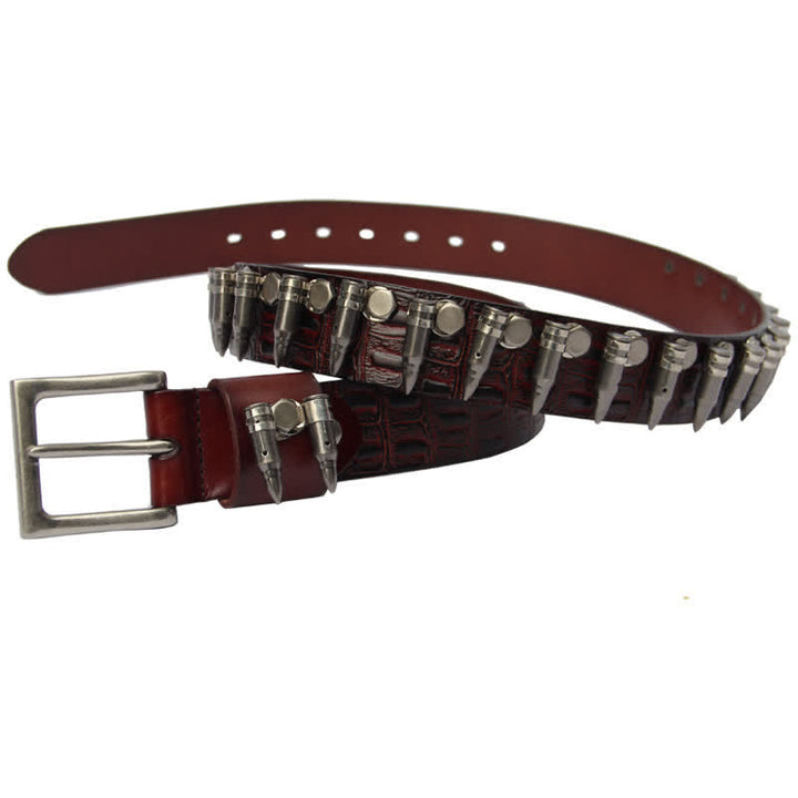 Cintura in pelle con motivo coccodrillo e borchie decorative da uomo