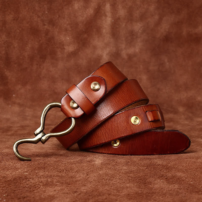 Cintura da uomo in pelle di cavalleria con fibbia a gancio in ottone intrecciato - image 2