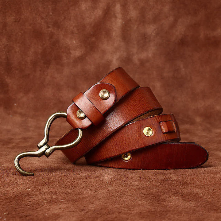 Cintura da uomo in pelle di cavalleria con fibbia a gancio in ottone intrecciato - image 2
