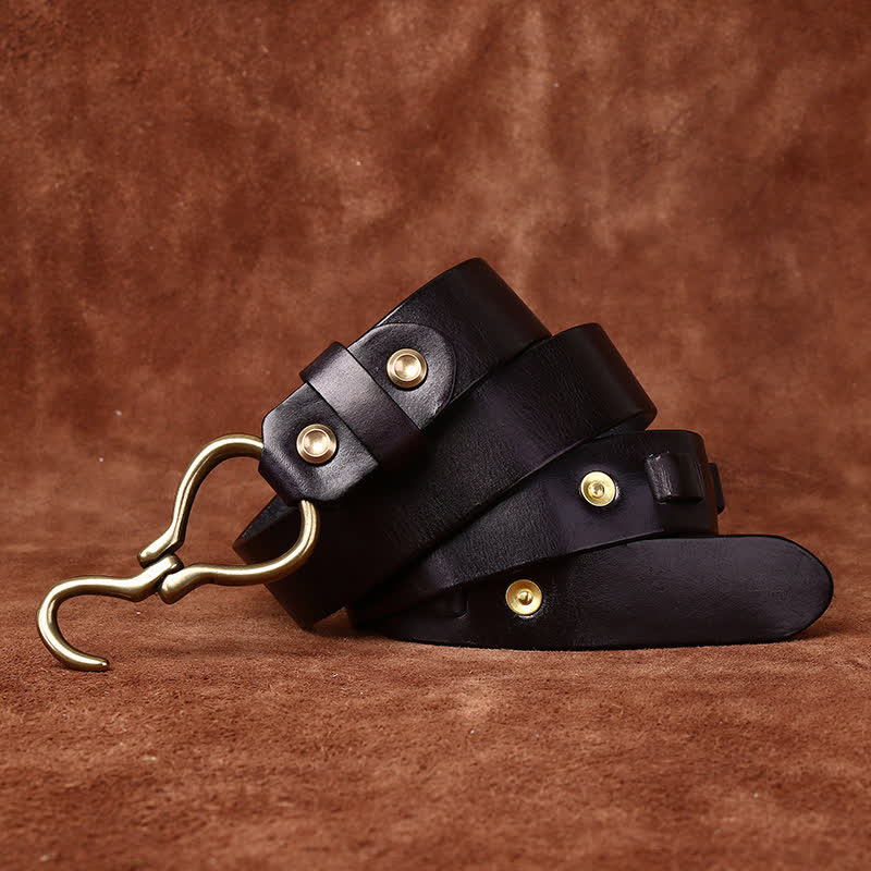 Cintura da uomo in pelle di cavalleria con fibbia a gancio in ottone intrecciato - image 6