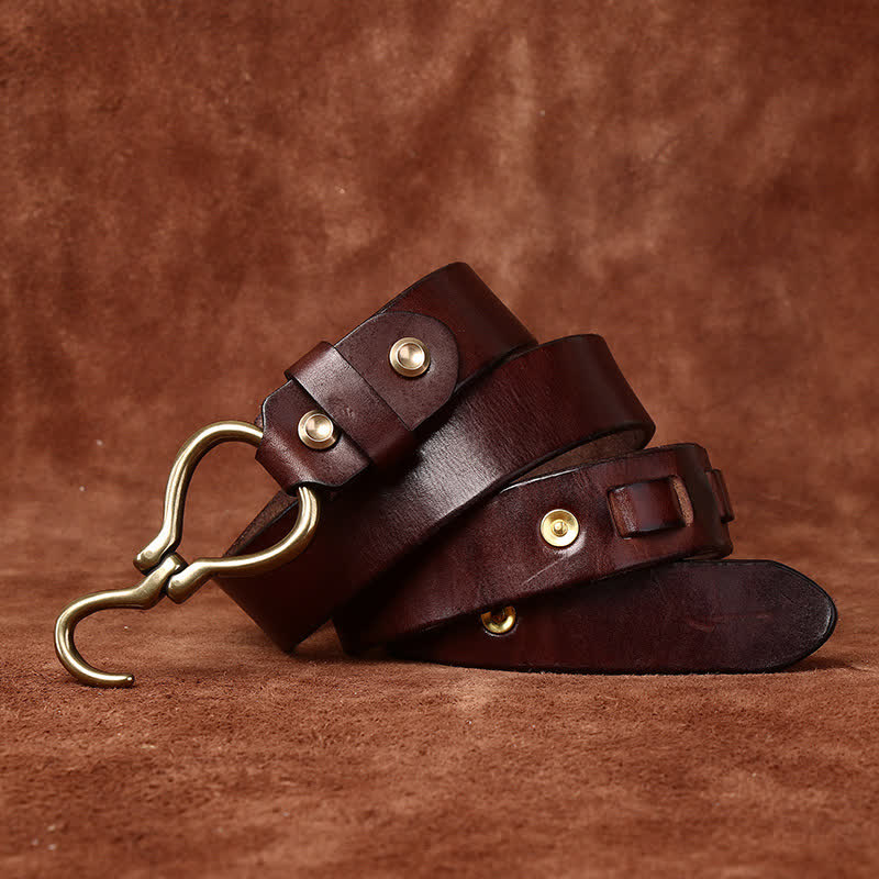 Cintura da uomo in pelle di cavalleria con fibbia a gancio in ottone intrecciato - image 12