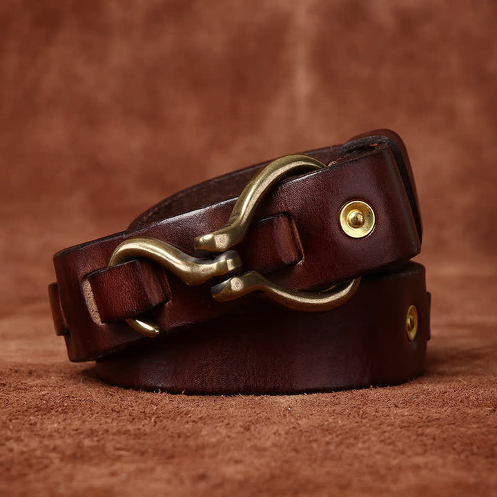 Cintura da uomo in pelle di cavalleria con fibbia a gancio in ottone intrecciato - Caffè - 46 - image 10