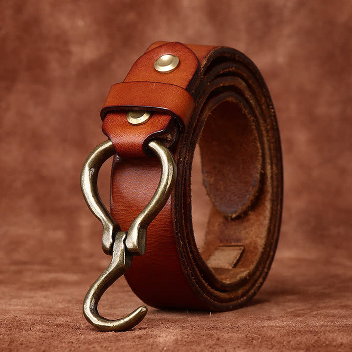 Cintura da uomo in pelle di cavalleria con fibbia a gancio in ottone intrecciato - image 3