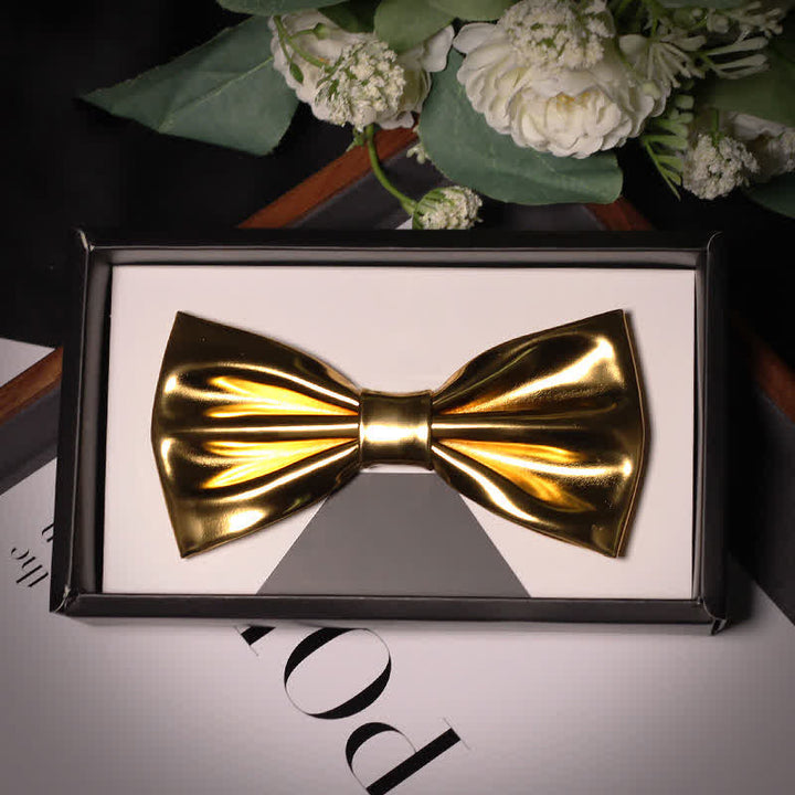 Papillon da uomo in pelle color oro metallizzato moderno e brillante - Stile n. 4 - image 7