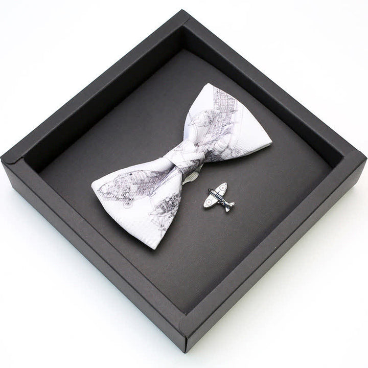 Set di 2 papillon con spilla a forma di aereo da aviazione bianco da uomo