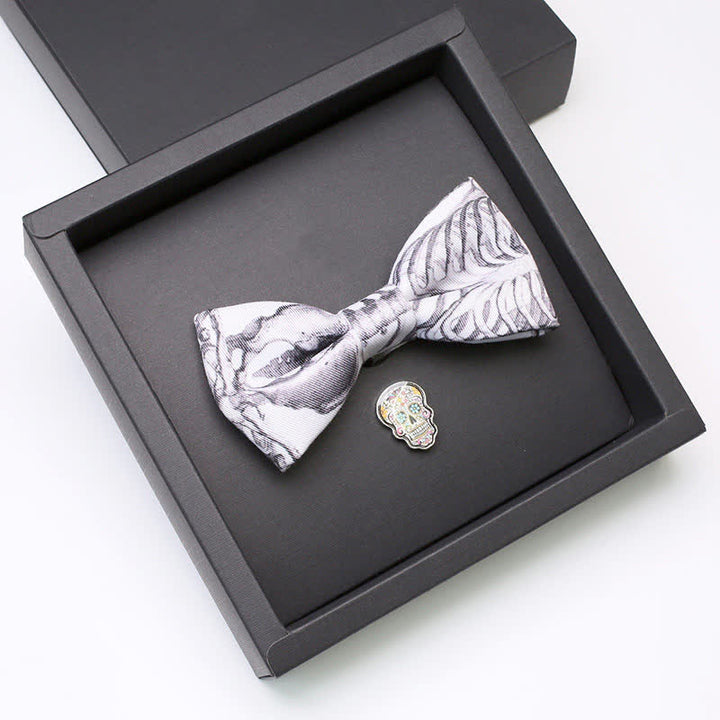 Set di 2 papillon con spilla a forma di teschio scheletro grigio da uomo