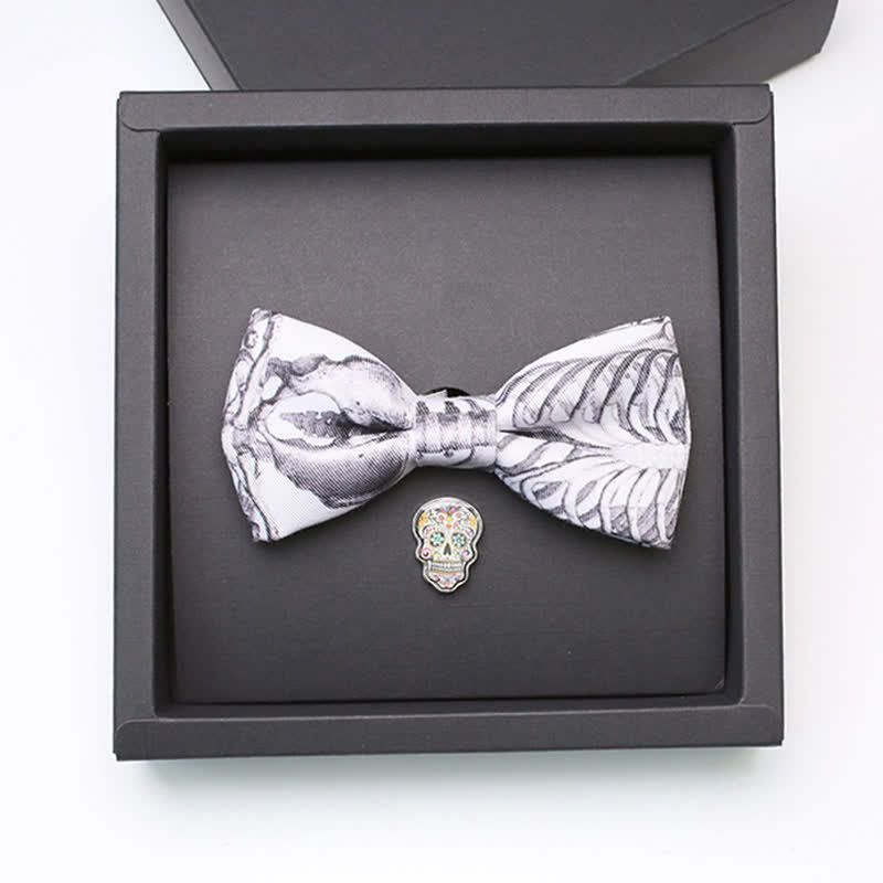 Set di 2 papillon con spilla a forma di teschio scheletro grigio da uomo - image 1