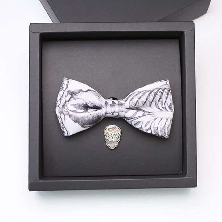 Set di 2 papillon con spilla a forma di teschio scheletro grigio da uomo - image 1