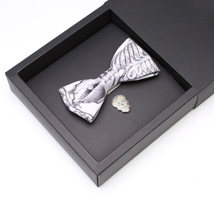 Set di 2 papillon con spilla a forma di teschio scheletro grigio da uomo