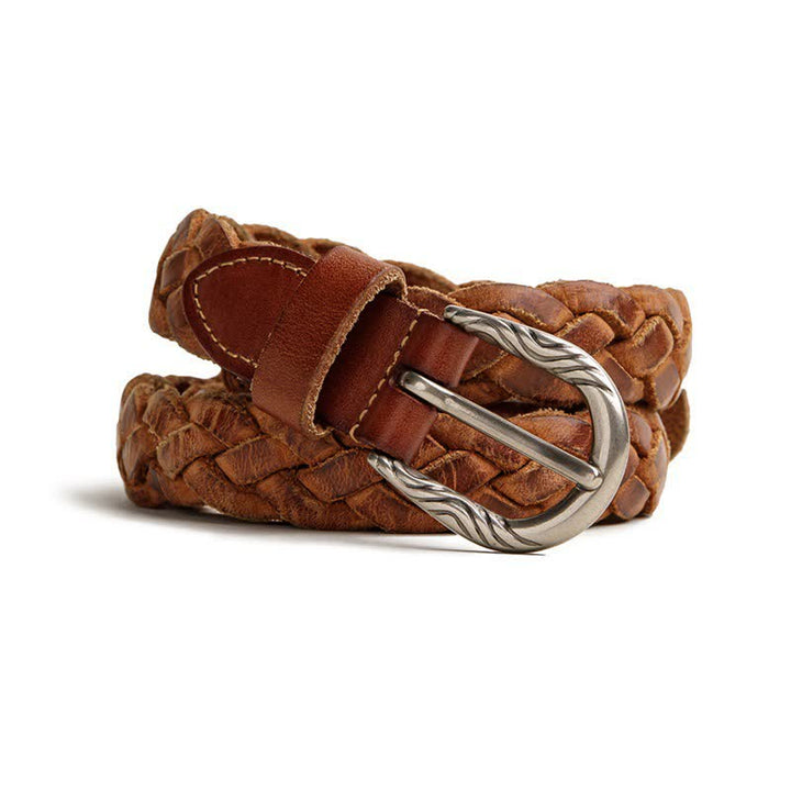 Cintura da uomo in pelle conciata al vegetale intrecciata vintage - Marrone-giallastro - 32 - image 0